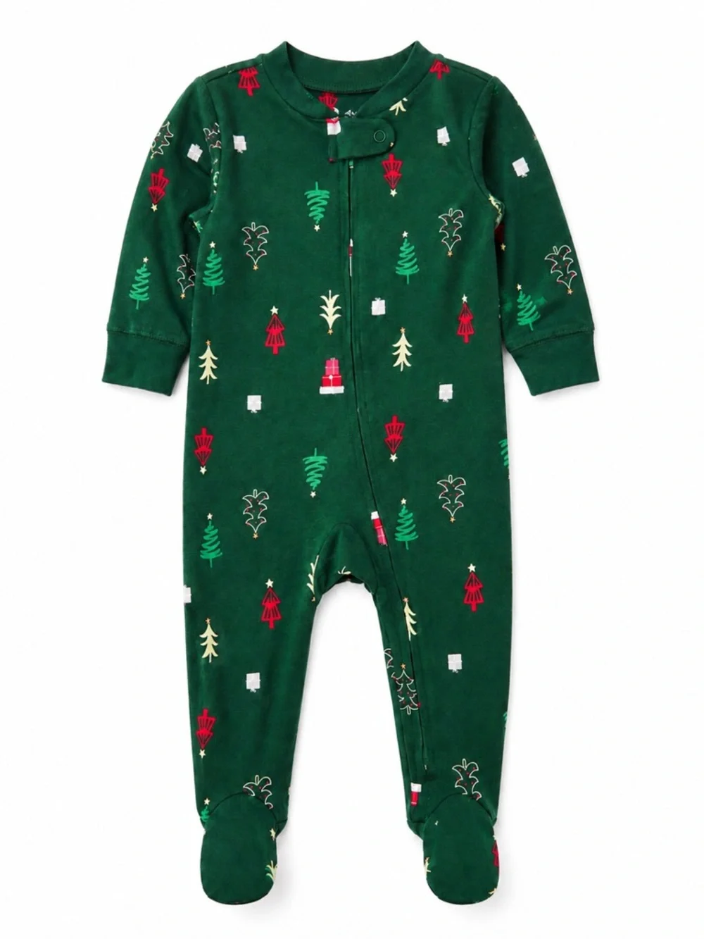 New - Carter’s Green Holiday Tree Print Footed One-Piece Sleeper